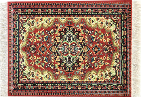 Red Dollhouse Rug, Miniature Accessory, Carpet for 3” to 12” Dolls, 10 x 7 Rectangle