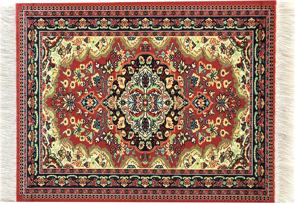 Red Dollhouse Rug, Miniature Accessory, Carpet for 3” to 12” Dolls, 10 x 7 Rectangle