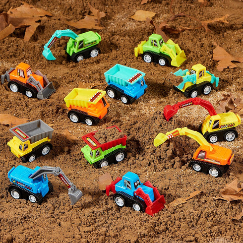 JOYIN 12-Piece Mini Construction Car Set, Plastic Non-Riding Toy Vehicle for Imaginative Play and Parties