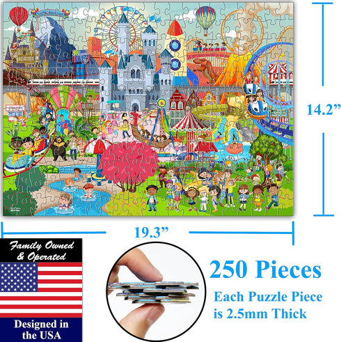 Think2Master 250 Pieces Amusement Park Jigsaw Puzzle - Fun Educational Toy for Kids, Great Gift for Ages 8+