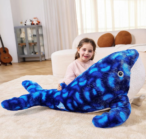 IKASA Large 43" Blue Whale Stuffed Animal Plush Toy, Giant Cute Jumbo Fluffy Fat Marine Plushie for Kids