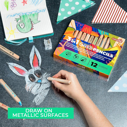 3 In 1 Color Pencils, 12 Colors Set with Brush and Sharpener, Non-Toxic and Vegan for Ages 3 and Up