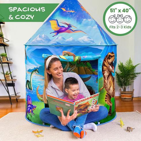 W&O Dino Paradise Play Tent with Roar Button, Dinosaur Toys and LED Lights - Epic Pop Up Tent for Boys & Girls