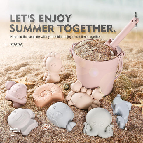 11Pcs Set,Silicone 8 MarcZero Silicone Beach Toys,Modern Baby Beach Toys,Travel Friendly Beach Bucket, Shovel, Sand