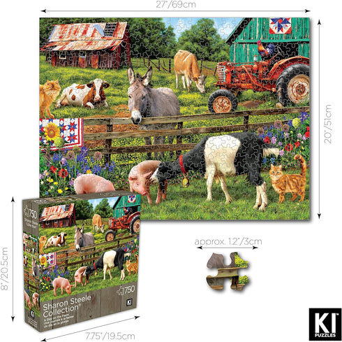 750 Piece Puzzle for Adults - Sharon Steele A Day On The Farm Whimsical Country Farm Jigsaw Puzzle