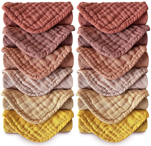 MOON PARK Baby Washcloths, 12 Pack - 12x12 Inches, Small Burp Cloths
