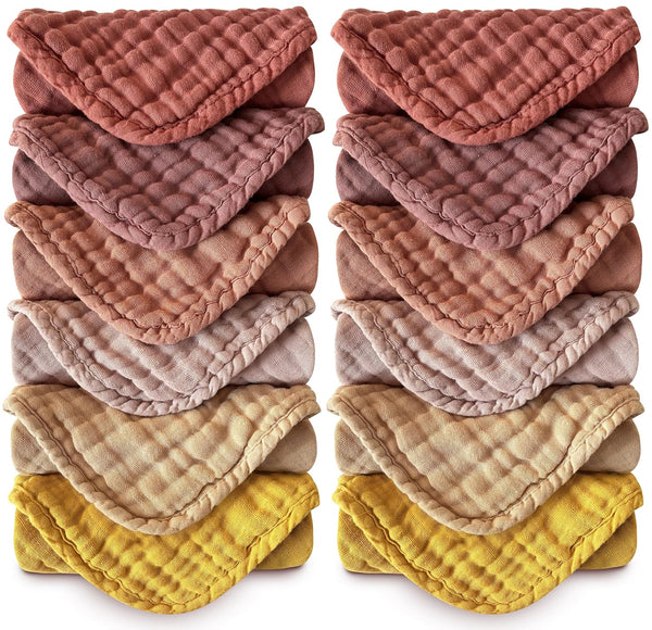 MOON PARK Baby Washcloths, 12 Pack - 12x12 Inches, Small Burp Cloths