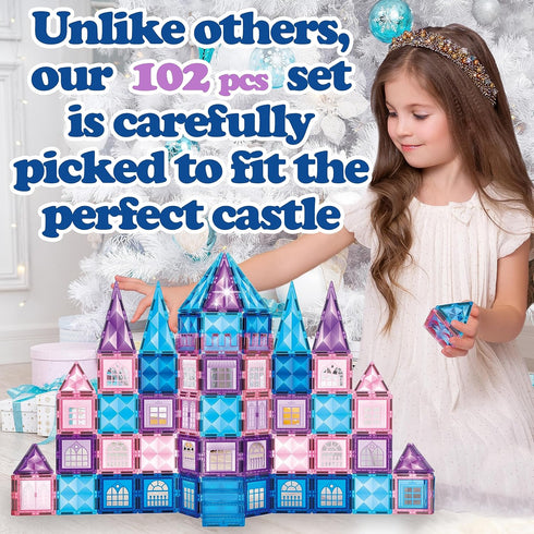 102pcs Frozen 3D 4 3 5 6 7 8 Little Pi Princess Castle Magnetic Tiles Building Blocks - Diamond Blocks, STEM