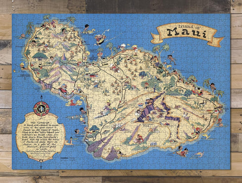 1000 Piece Adult Jigsaw Puzzle - 1931 Island of Maui Hawaii, Hawaiian Islands