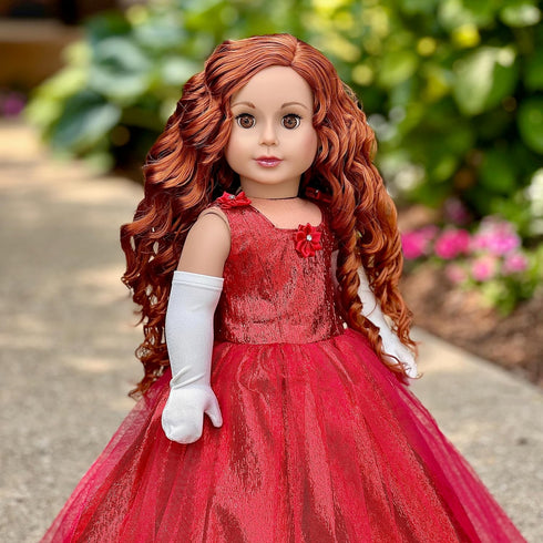 Lady in Red Doll Outfit - 3 Piece 18 inch Set, Red Gown, Gloves, and Cape (Doll Not Included)