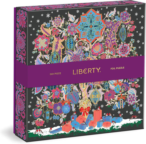 Galison Liberty Christmas Tree of Life – 500 Piece Foil Puzzle of Christmas Baubles and Presents Artwork with Gold Foil Accents