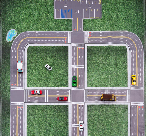Drive N Learn Car Play Mat “My Home Town” City Town and Parking Lot for Kids, 57 x 42 Inch Vinyl Plastic