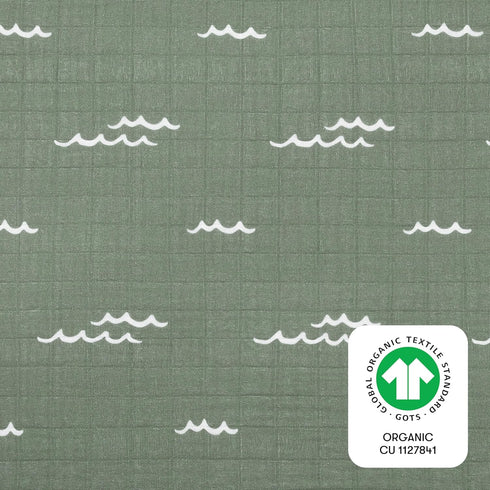 Babyletto Changing Pad Cover, 100% Quilted Organic Cotton, GOTS-Certified, Ultra-Soft Muslin - Ocean Waves, Fitted 360°