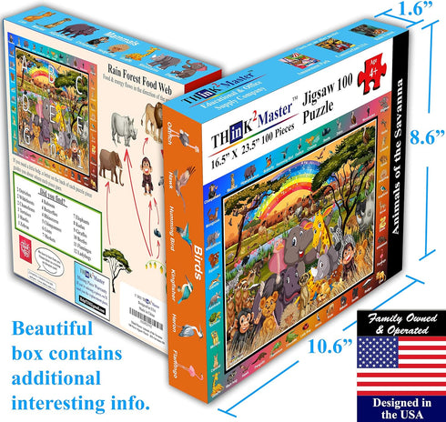 Think2Master Animals of The Savanna Jungle Safari 100 Pieces Jigsaw Puzzle, Fun Educational Toy
