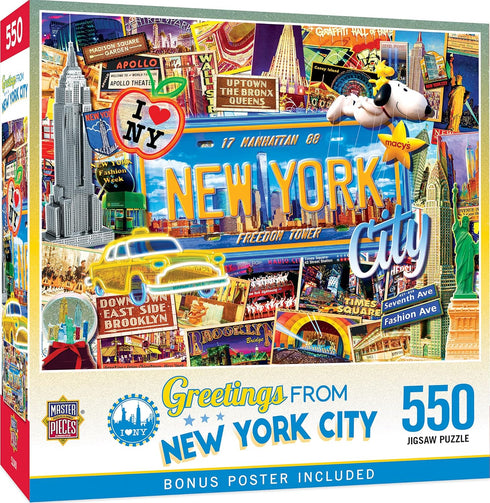 Masterpieces 550 Piece Jigsaw Puzzle - Greetings from New York for Adults and Family, 18"x24"