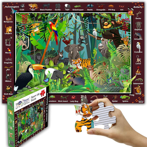 Think2Master 100 Pieces Colorful Rainforest Jungle Jigsaw Puzzle - Fun Educational Toy for Ages 4-8