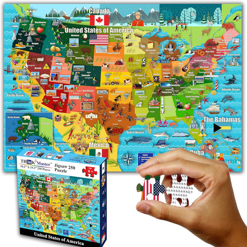 Think2Master United States Map 250 Pieces Jigsaw Puzzle - Fun Educational Toy for Kids, Great Gift for Ages 8+