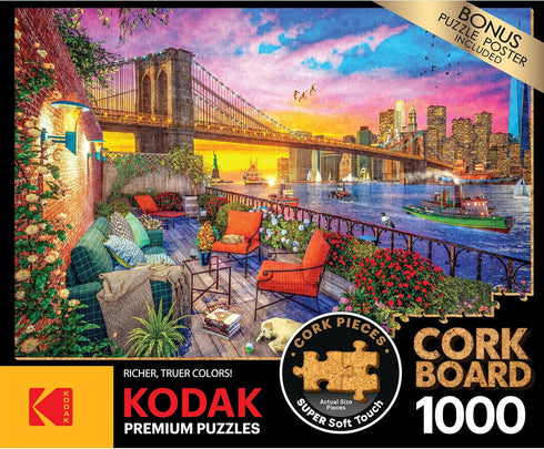 RoseArt - Kodak Premium Cork - Manhattan Balcony Sunset - 1000 Piece Jigsaw Puzzle for Adults