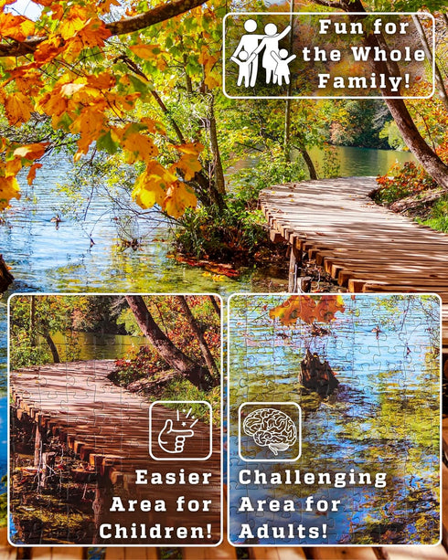 1000 8 Piece Puzzle for Adults - Golden Forest Trail Beside Quiet Lake in Autumn, Gift-Ready Box, Letters on Back