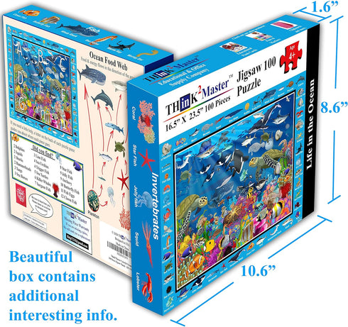 Think2Master 100 Pieces Colorful Ocean Life Jigsaw Puzzle for Kids, Families & School, Size: 23.4” x 16.5”