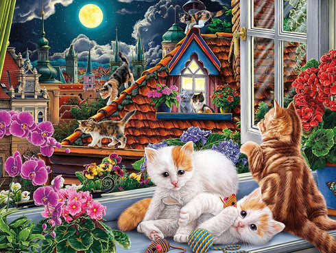 Ceaco - Harmony - Image World - Kittens in The Moonlight - 500 Piece Jigsaw Puzzle for Adults