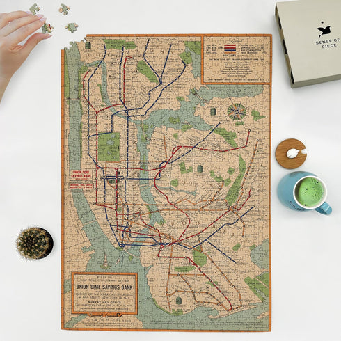 1954 Map of New York City Subway - 1000 Piece Jigsaw Puzzle for Adults, NY Underground