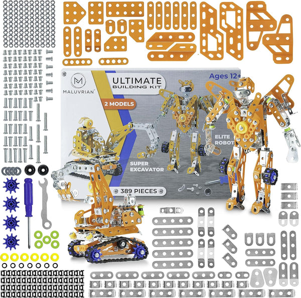 Erector Set for Boys & Girls - 389 pcs Metal Model Kits, Build a Robot or Excavator Educational Engineering Toys