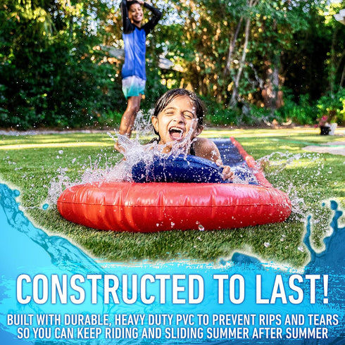 Franklin Sports Aqua Ride Kids Waterslide, 25' Lawn Water Sliding Mat + Inflatable Surf Board, Outdoor Toy