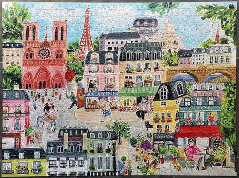 eeBoo: Piece and Love Paris in a Day 1000 Piece Rectangular Adult Jigsaw Puzzle, Puzzle for Adults and Families, Glossy, Sturdy Pieces and Minimal Puzzle Dust