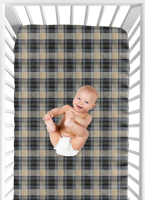 Sweet Jojo Designs Fitted Baby Crib Sheets (Woodland Plaid) for Boys, Infant Nursery, Toddler Room - Standard Size