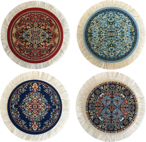 Set of 4 Round Dollhouse Rugs Miniature Carpet Accessories for Doll Houses,