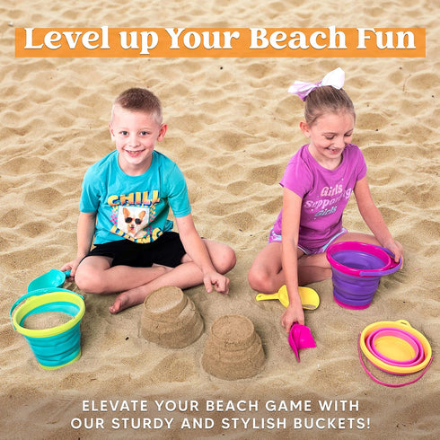 Set 3 Packs Backpack JOYIN Foldable Beach Bucket - Collapsible Toy Buckets with Shovels and Mesh for Kids Toddlers