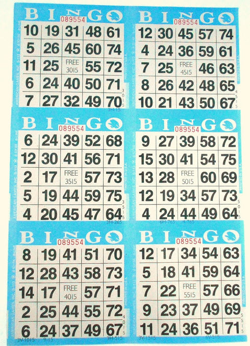 American Games SmallToys 6 on Blue Bingo Paper Game Cards - 500 sheets -