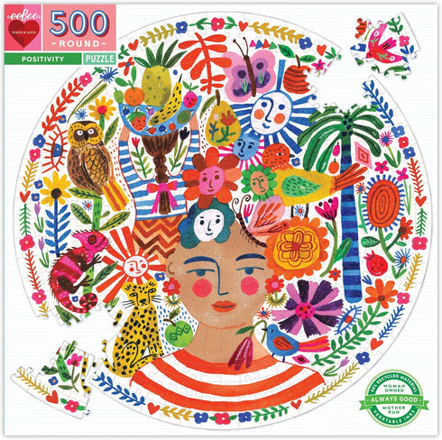 eeBoo Piece and Love Positivity 500 Piece Round Circle Jigsaw Puzzle for Adults and Families, Glossy Pieces
