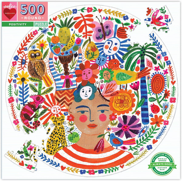eeBoo Piece and Love Positivity 500 Piece Round Circle Jigsaw Puzzle for Adults and Families, Glossy Pieces