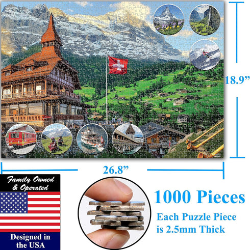 Think2Master Swiss Alps (Grindelwald) 1000 Piece Jigsaw Puzzle for Teens & Adults, Finished Size 26.8” x 18.9”