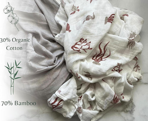Set) LEYL&ARI Muslin Swaddle Blanket | Receiving Blankets for Baby Boy Girl | Under The Sea Friends (Grey