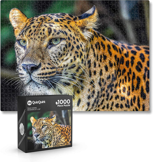 QuizQuirk 1000 Piece Puzzle - Bold Leopard Jigsaw for Adults/Teens (Puzzle Saver Kit Included)