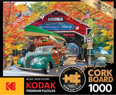 RoseArt Kodak Premium Cork - Covered Bridge - 1000 Piece Jigsaw Puzzle for Adults