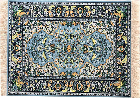 Blue Dollhouse Rug, Miniature Carpet for 3” to 12” Dolls, 10 x 7 Rectangle Toy House Accessory Decor