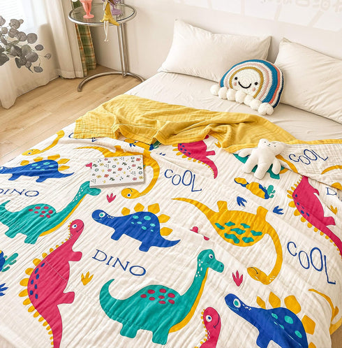 J-pinno 100% 6 2, 45" 60") Big Dinosaur Muslin Wrap Blanket Cotton Layer Quilt Bed Blanket Soft Warm Throw Sofa Couch