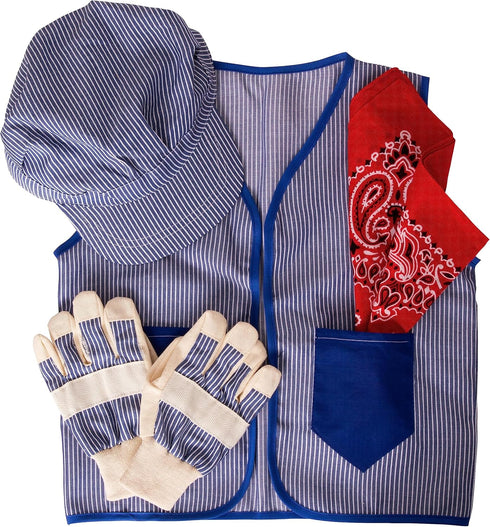 Set 3 Set Tigerdoe Kids Train Engineer Costume - PC -Train Conductor Hat, Vest, Red Bandana and Gloves -Childs