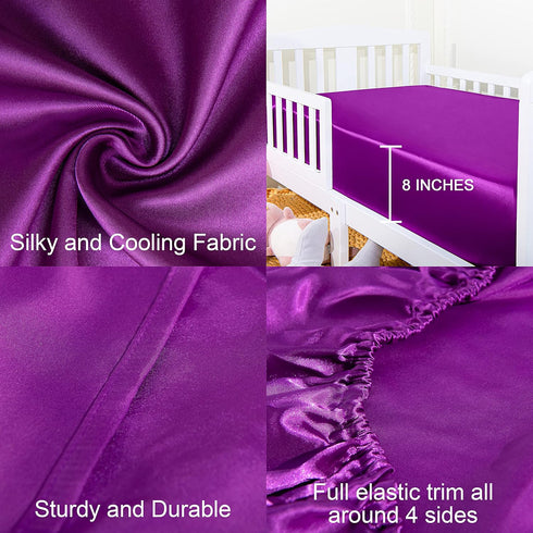 NTBAY Silk Satin Fitted Crib Sheet, Super Soft and Silky 28x52 Crib Sheet for Standard Crib and Toddler Mattresses, Boys, Girls, Unisex, Purple, 28x52 Inches by NTBAY