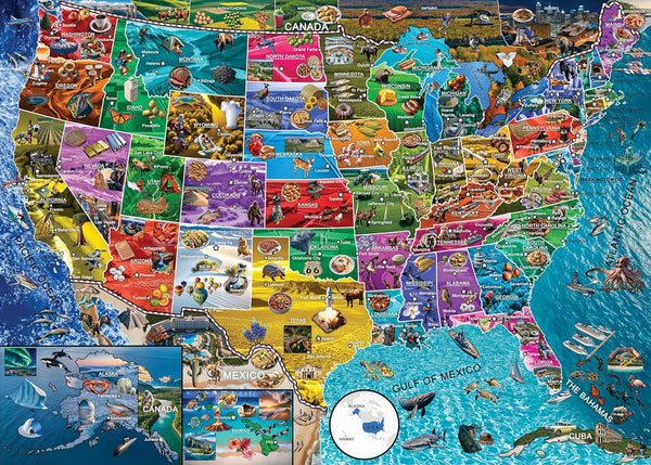 Playjigs USA Map Puzzle: Vibrant 1000-Piece Journey Across America with Colorful State