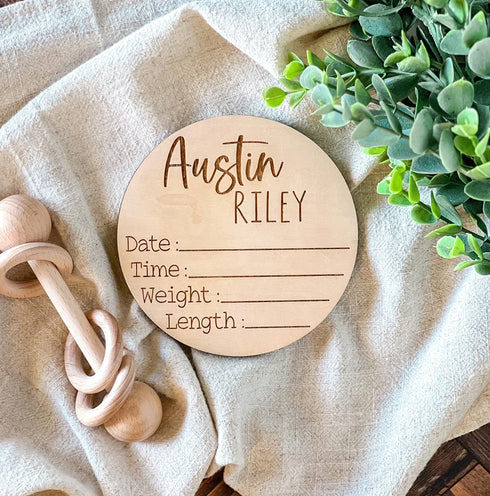 Personalized Newborn Announcement Sign for Hospital - Single Sided - Wooden Birth Announcement Sign - Baby Name