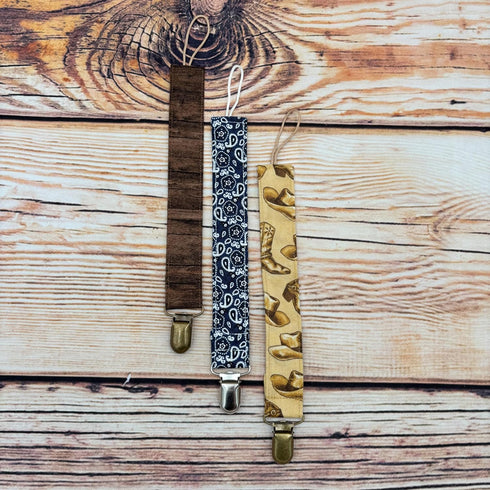 Pack 3 Western Cowboy Of Fabric Pacifier Clip Holder for Infant Baby Boy And Girl, Universal Fit for Binky, Soothers
