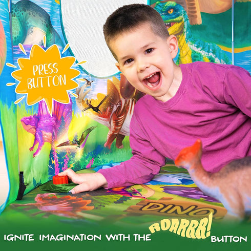 W&O Dino Paradise Play Tent with Roar Button, Dinosaur Toys and LED Lights - Epic Pop Up Tent for Boys & Girls
