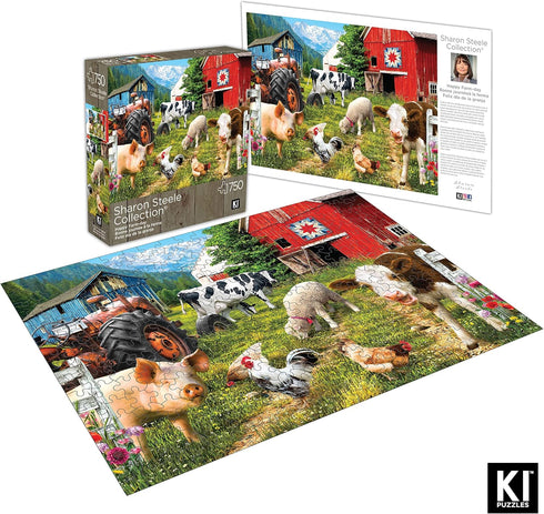 750 Piece Puzzle for Adults - Sharon Steele Happy Farm Day, 27x20 Inch Whimsical Farm Animal Scene