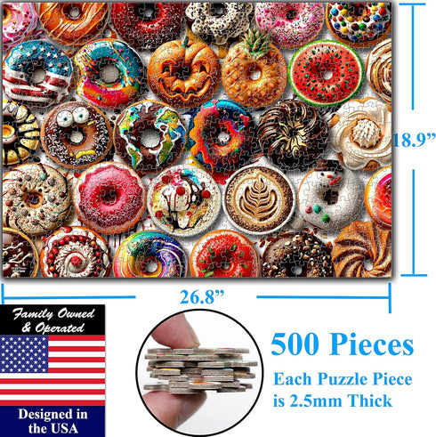 Think2Master Donuts 500 pieces Jigsaw Puzzle. Perfect White Elephant Gag Gift. fun for Teens, Seniors & families. Great gift for kids ages 13+. Size: 26.8” x 18.9”