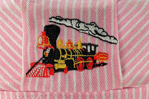 The Real Deal Girls Red Steam Engine Embroidered Train Engineers Hat with I Trains Design
